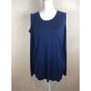 Context by Lord & Taylor Womens Size 2X Blue Cold Shoulder Long Sleeve Sweater
